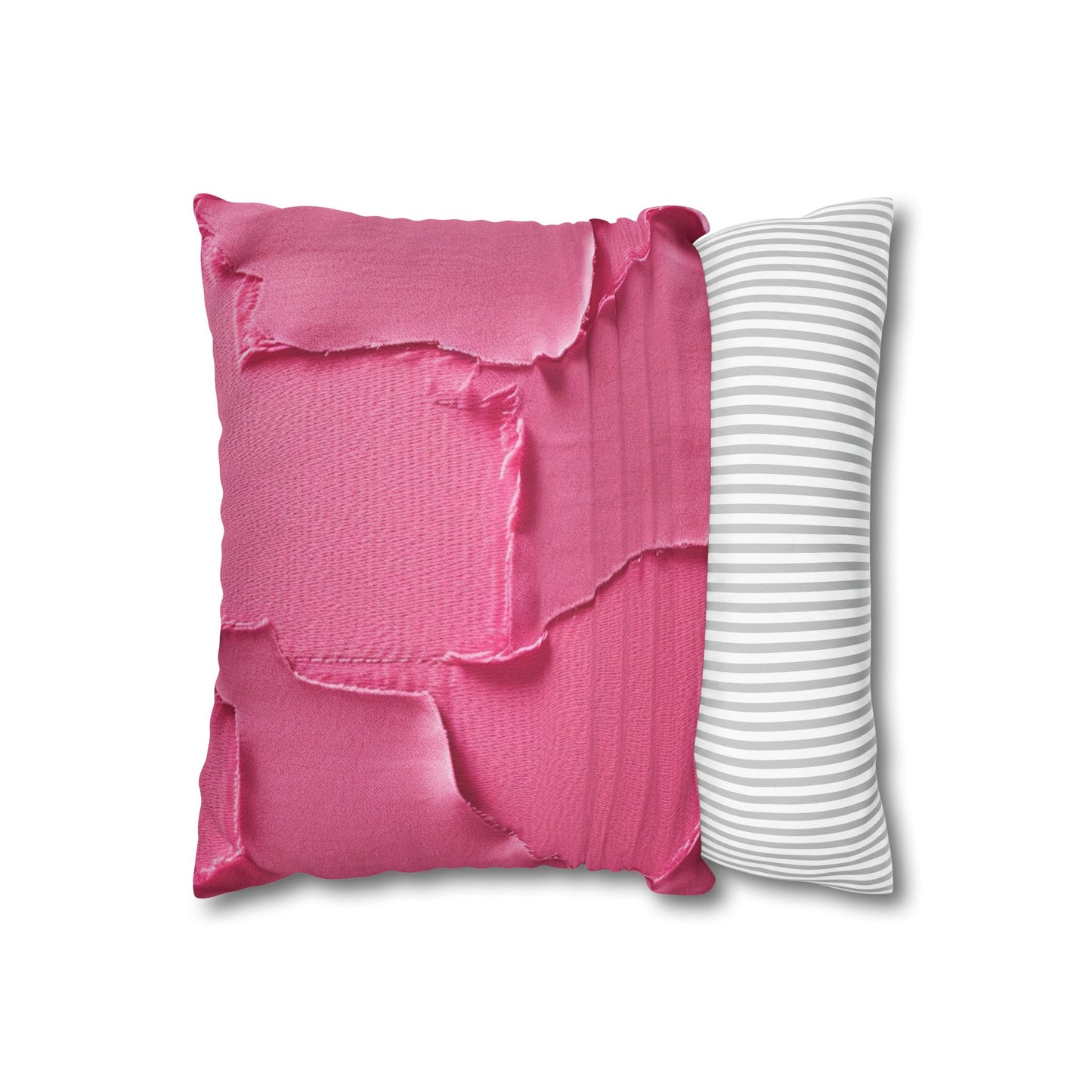 Distressed Neon Pink: Edgy, Ripped Denim-Inspired Doll Fabric - Spun Polyester Square Pillow Case