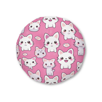 Adorable Cartoon-Style Anime Kitten, Cat, Kitty Pattern - Cute and Colorful - Tufted Floor Pillow, Round