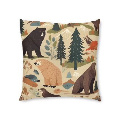 U.S. Wilderness Inspired: Grizzly Bears, Animals Pattern Tufted Floor Pillow, Square