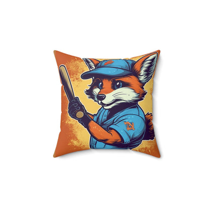 Fox Baseball Sport Player Athletic Graphic Spun Polyester Square Pillow