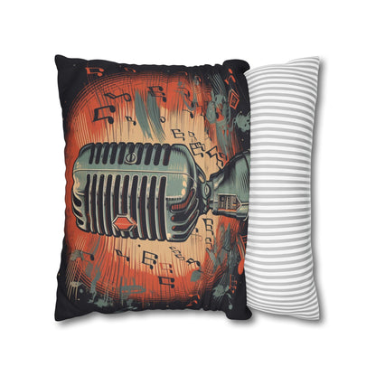 Retro Microphone & Music Notes - Vintage Style Design Spun Polyester Square Pillow Case