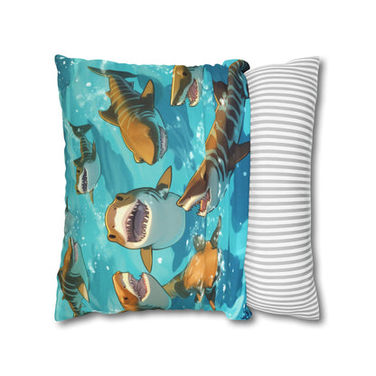 Tiger Shark: Ocean Marine Wildlife - Underwater - Spun Polyester Square Pillow Case