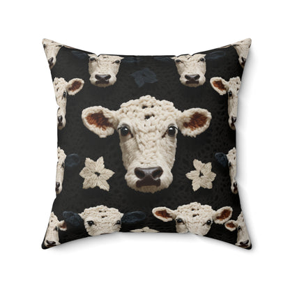 Crochet Cow Pattern Farm Animal Fabric Style - Spun Polyester Square Pillow