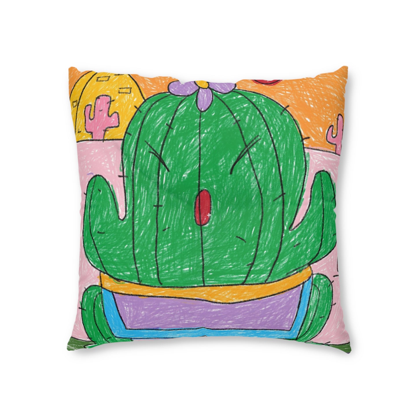 Desert Cactus Sumo Wrestler Graphic Tufted Floor Pillow, Square