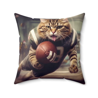 Football Field Felines: Kitty Cats in Sport Tackling Scoring Game Position - Spun Polyester Square Pillow