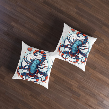 Cute Scorpio Zodiac Sign - Big Claws, Long Tail Cosmic Astrology Symbol - Tufted Floor Pillow, Square