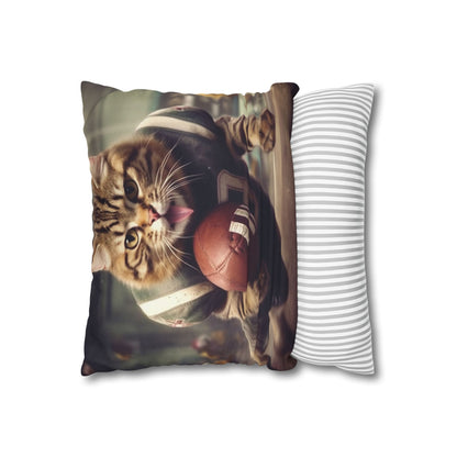 Football Field Felines: Kitty Cats in Sport Tackling Scoring Game Position - Spun Polyester Square Pillow Case