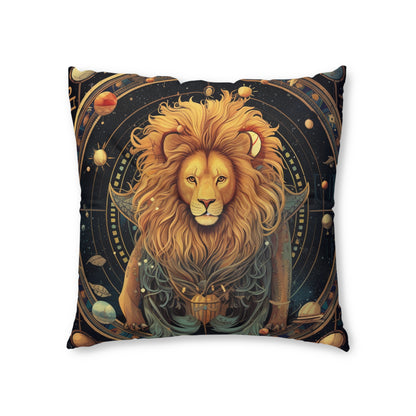 Astrological Leo Sign - Vibrant Cosmic Zodiac Astrology - Tufted Floor Pillow, Square