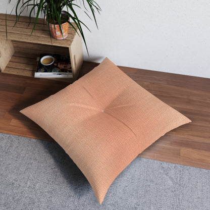 Soft Pink-Orange Peach: Denim-Inspired, Lush Fabric - Tufted Floor Pillow, Square