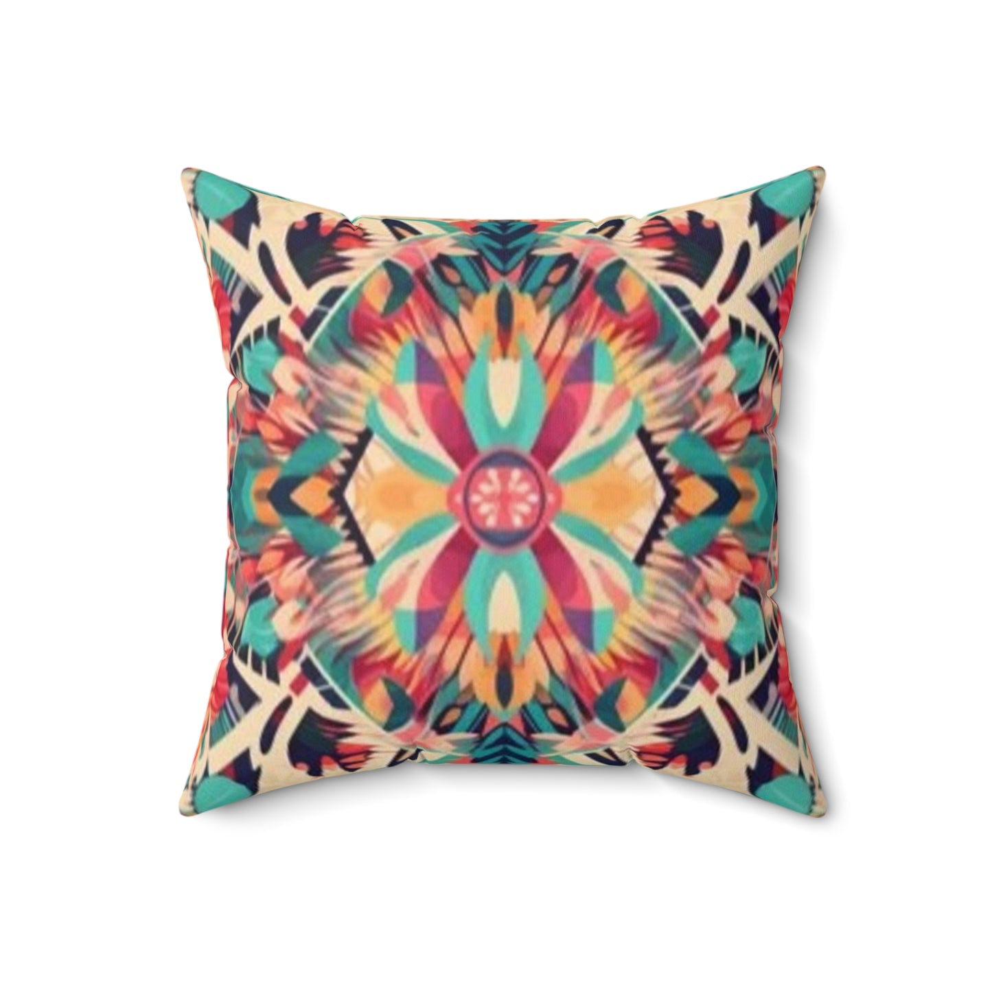 Boho Vibes: Handmade Summer Bohemian Print Pattern Artwork Spun Polyester Square Pillow