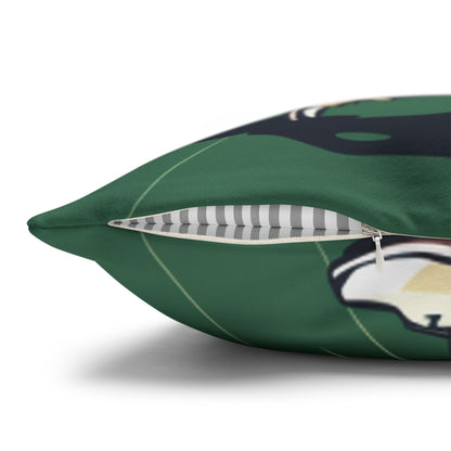 India Cricket Star: Batsman With Willow Bat, National Flag Style - Sport Game - Spun Polyester Square Pillow Case