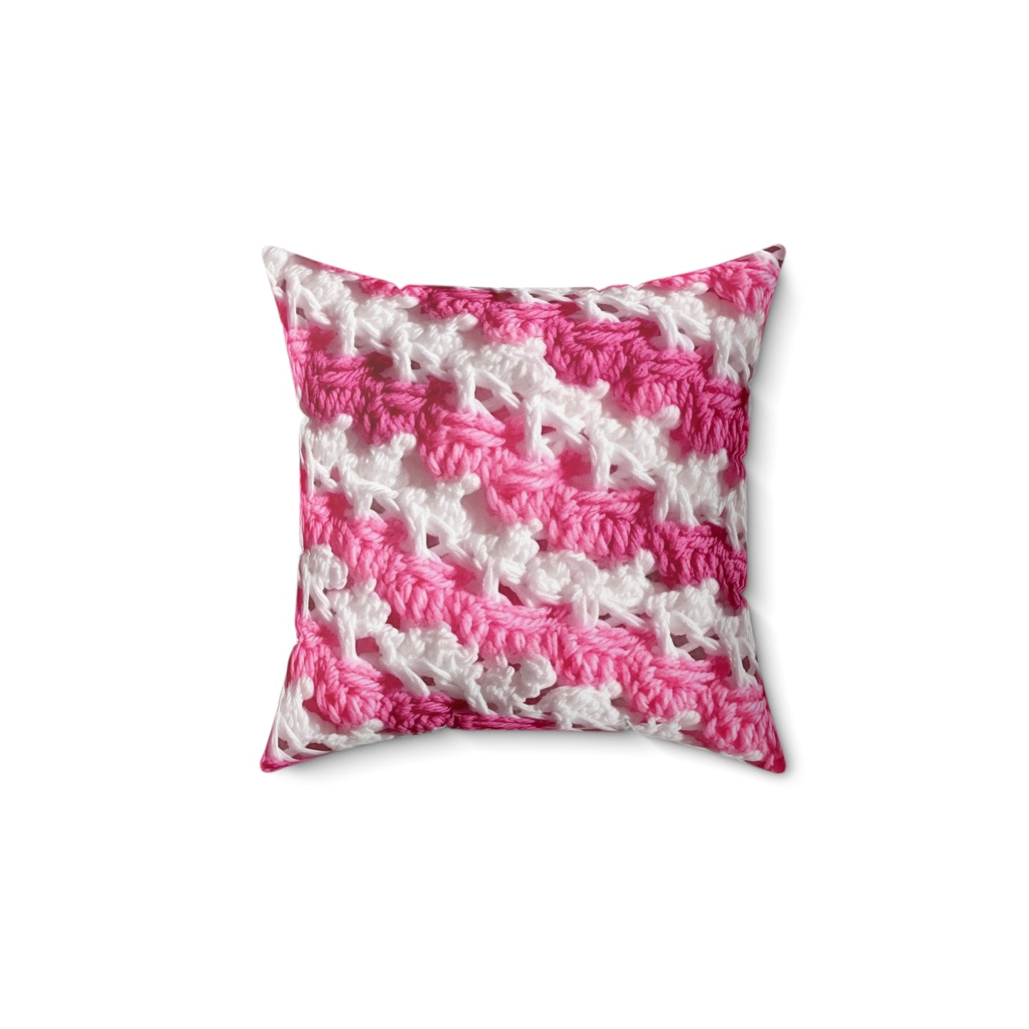 Hot Pink & White Knit, Vibrant Yarn Blend, Modern Chic Texture - Spun Polyester Square Pillow