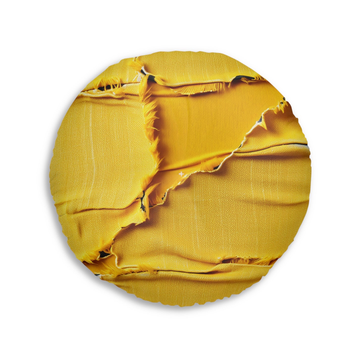 Banana Yellow Lemon: Bold Distressed, Denim-Inspired Fabric - Tufted Floor Pillow, Round