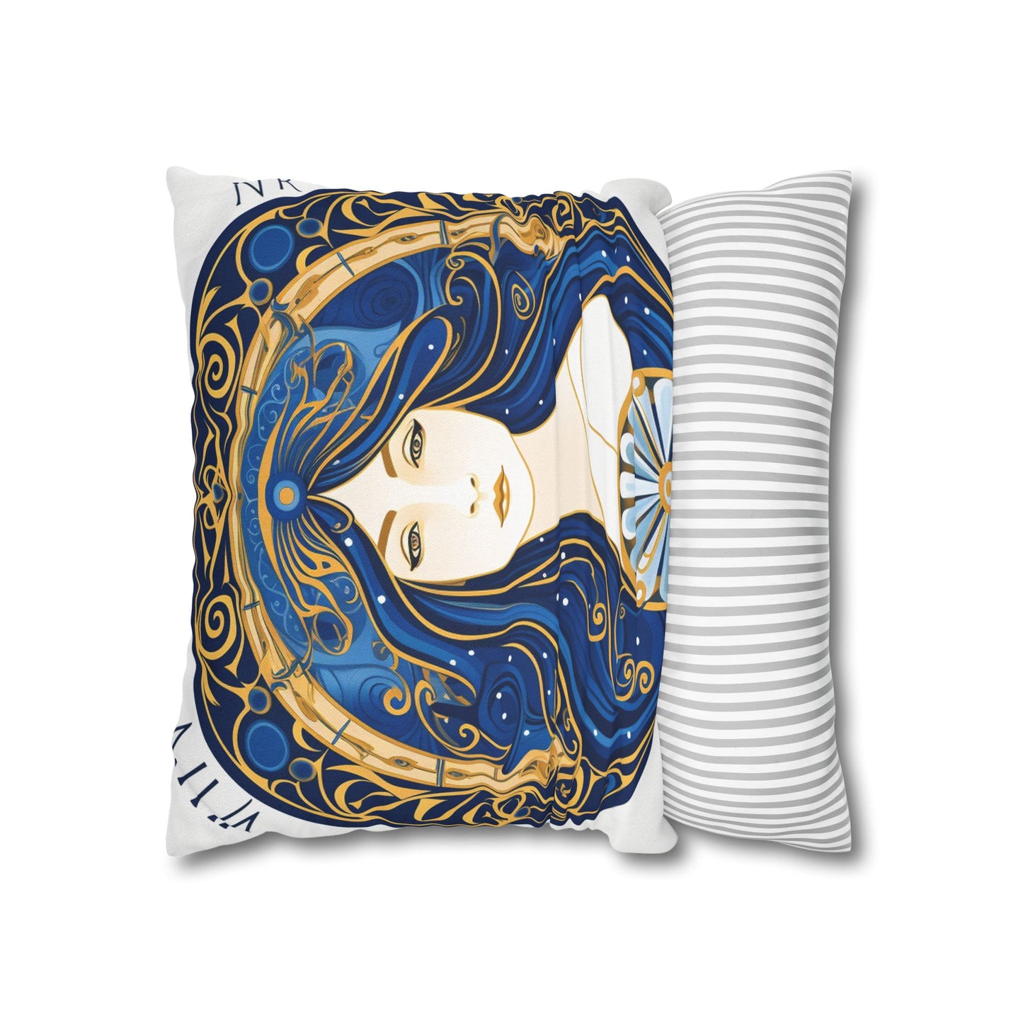 Virgo Zodiac Circular Symmetry in Gold Royal Blue - Spun Polyester Square Pillow Case