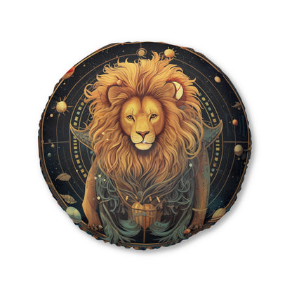 Astrological Leo Sign - Vibrant Cosmic Zodiac Astrology - Tufted Floor Pillow, Round