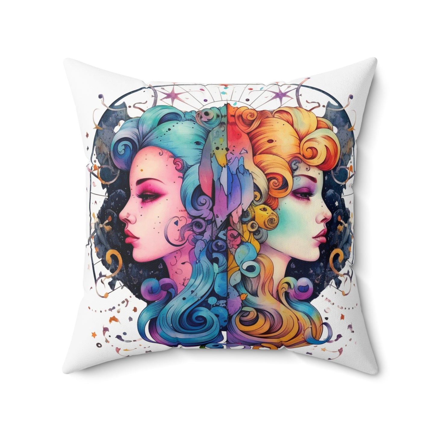 Graffiti Gemini Zodiac Sign - Astrology, Twins Symbol - Spun Polyester Square Pillow