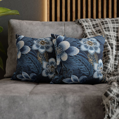 Flower Blossom Embroidery Floral on Denim Style - Spun Polyester Square Pillow Case