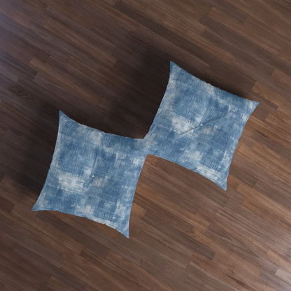 Faded Blue Washed-Out: Denim-Inspired, Style Fabric - Tufted Floor Pillow, Square