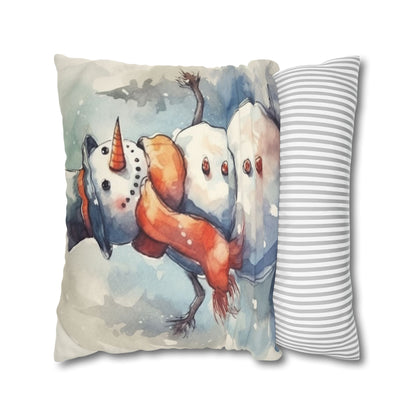 Frosty Winter Snowman - Spun Polyester Square Pillow Case