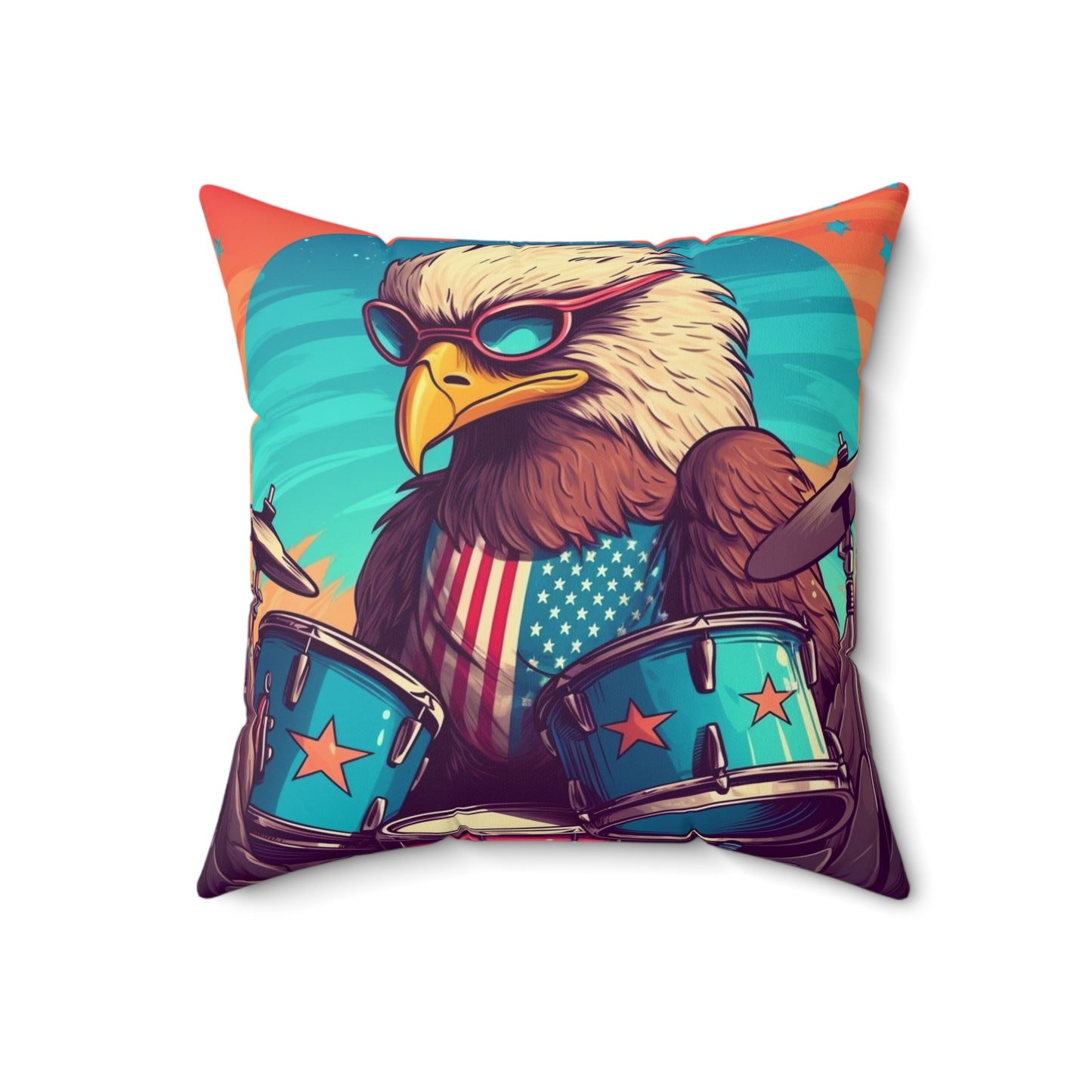 American Bald Eagle Drum Player Classic USA Graphic Spun Polyester Square Pillow