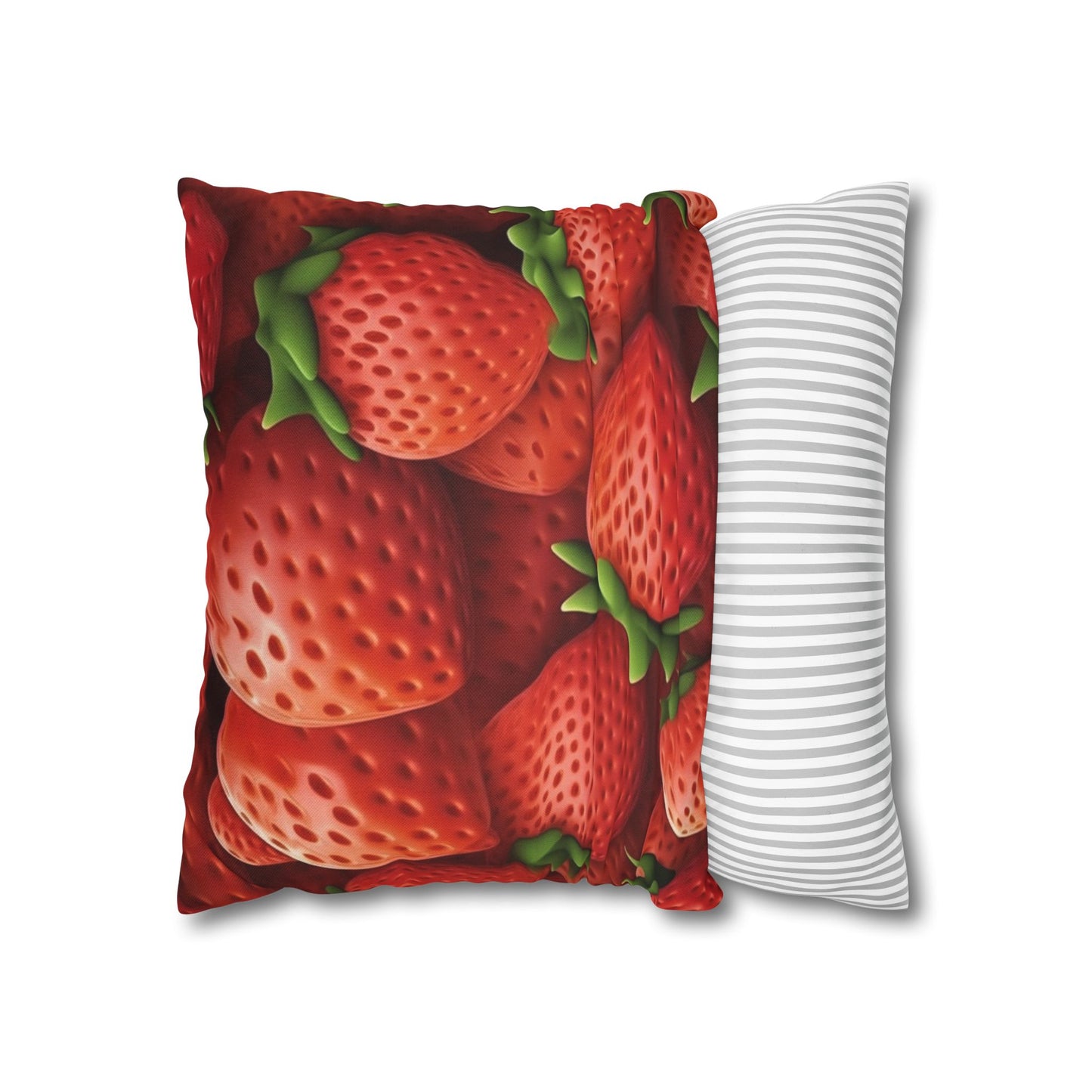 Garden Strawberries- Wild Sweet Gourmet - Farm Growing Ripe Red Fruit -Spun Polyester Square Pillow Case