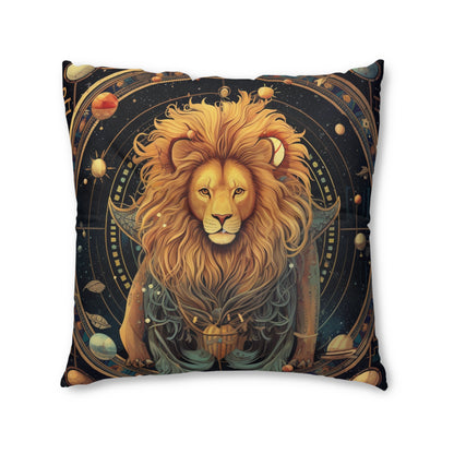 Astrological Leo Sign - Vibrant Cosmic Zodiac Astrology - Tufted Floor Pillow, Square