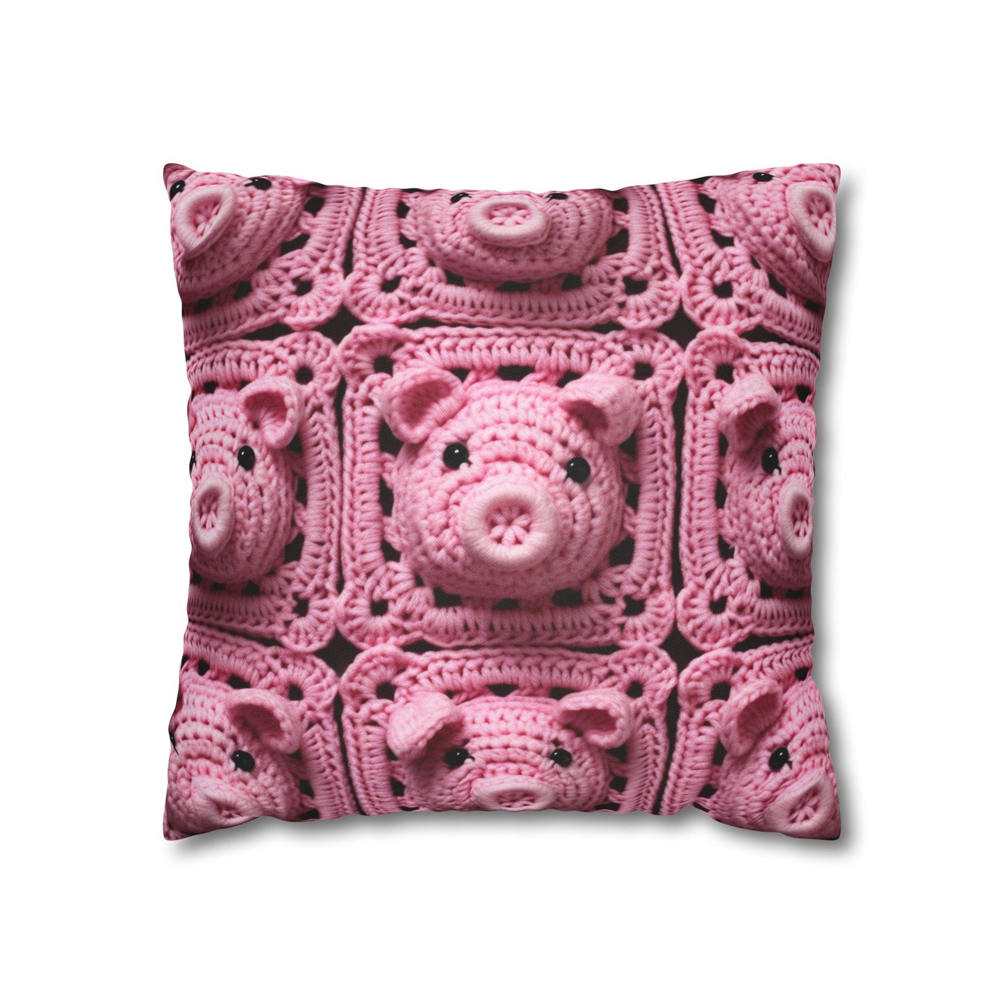 Crochet Pig Farm Animal Pink Snout Piggy Pattern - Spun Polyester Square Pillow Case