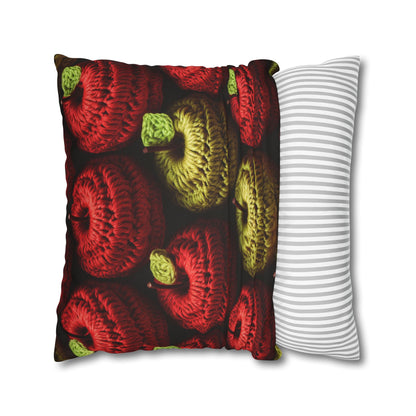 Crochet Apple Amigurumi - Big American Red Apples - Healthy Fruit Snack Design - Spun Polyester Square Pillow Case