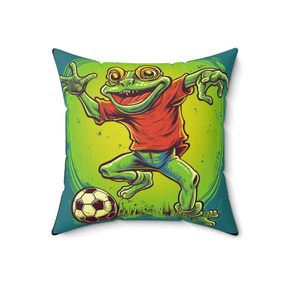 Frog Soccer Sport Athlete Game Player Graphic Spun Polyester Square Pillow