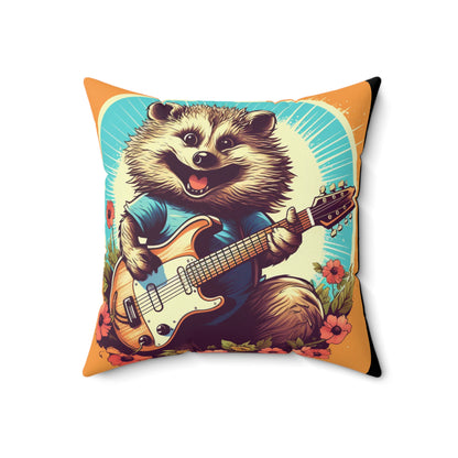 Hedgehog Guitar Band Music Musician Rock Star Graphic Spun Polyester Square Pillow