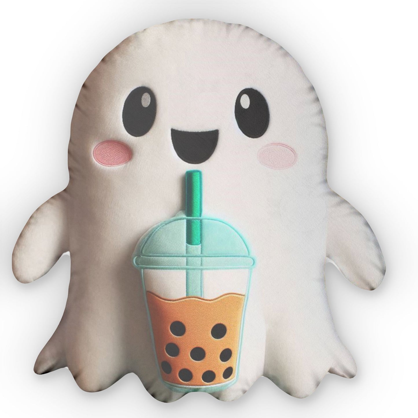 Boba Tea Ghost, Halloween Cushion, Plush Stuffed Shaped Pillow