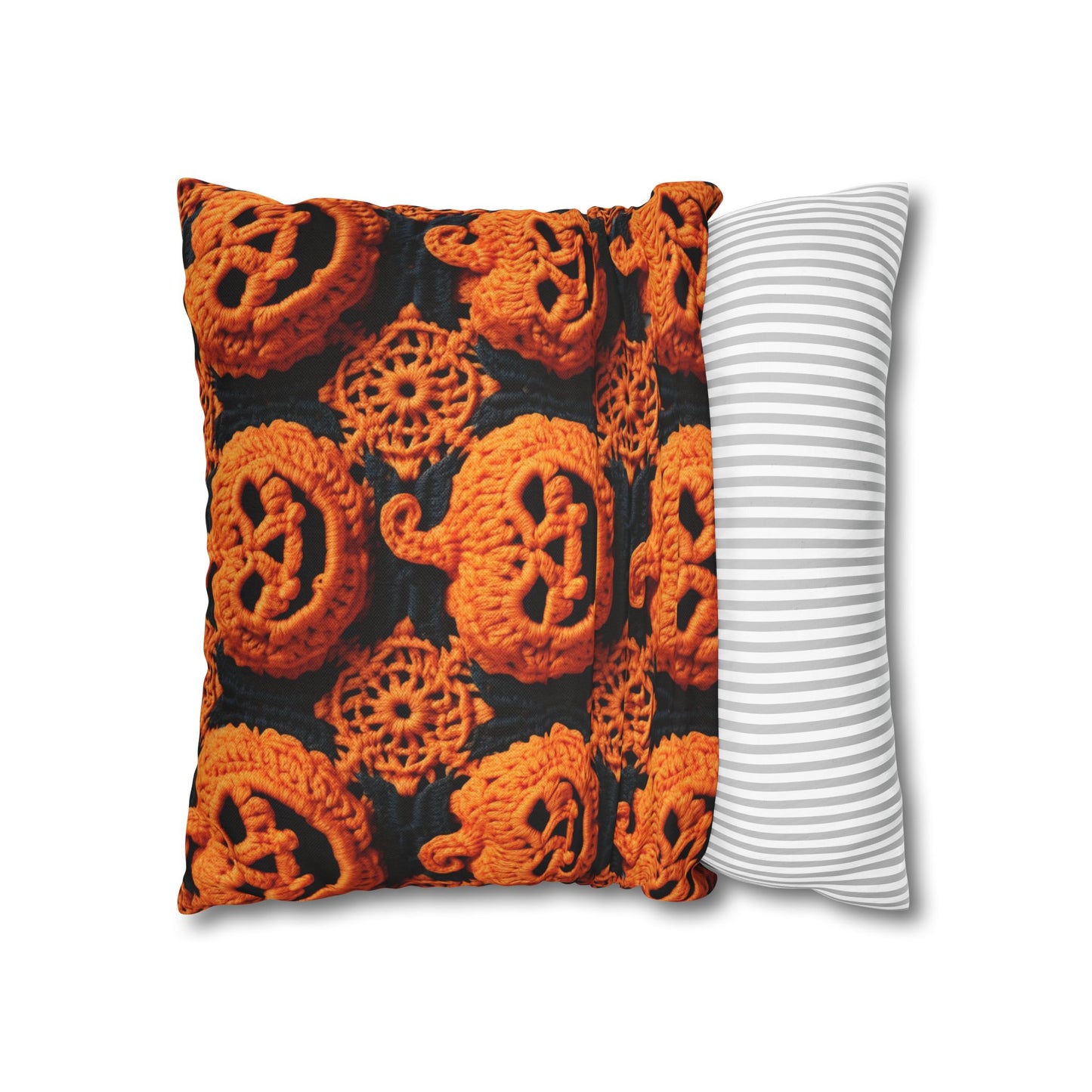 Halloween Crochet Pumpkin Scary Horror Festive Holiday Pattern - Spun Polyester Square Pillow Case