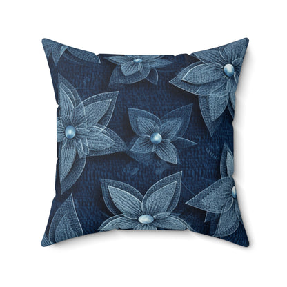 Hawaiian Flower Design - Denim-Inspired Decor Piece - Spun Polyester Square Pillow