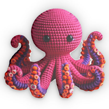 Amigurumi Octopus Toy - Colorful Crochet Cephalopod Plushie with Suction Detail, Whimsical Ocean-Themed Nursery Decor, Shaped Pillow