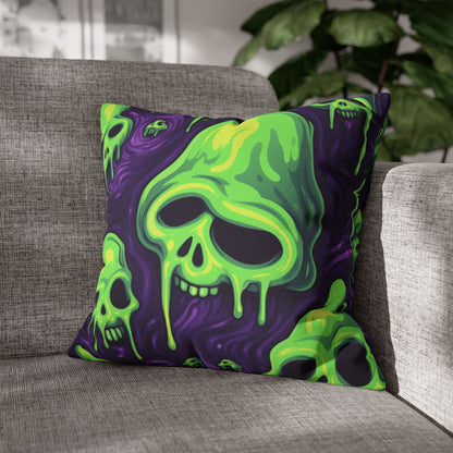 Halloween Slime Skull Green Skeletons Scary Horror Pattern - Spun Polyester Square Pillow Case