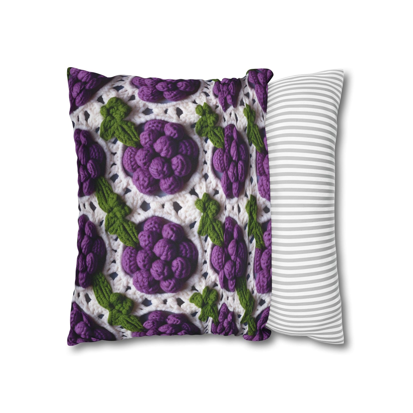 Crochet Grapes Pattern - Granny Square Design - Fresh Fruit Pick - Orchard Purple Snack Food - Spun Polyester Square Pillow Case