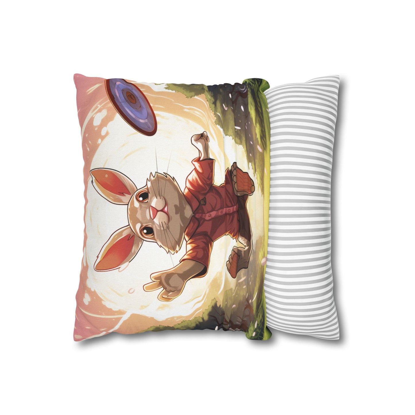 Disc Golf Rabbit: Bunny Aiming Frisbee for Basket Chain - Spun Polyester Square Pillow Case