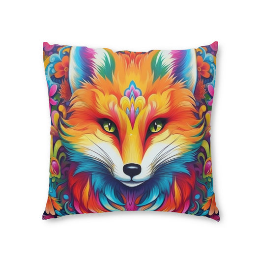 Vibrant & Colorful Fox Design - Unique and Eye-Catching - Tufted Floor Pillow, Square