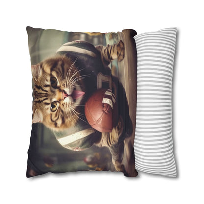 Football Field Felines: Kitty Cats in Sport Tackling Scoring Game Position - Spun Polyester Square Pillow Case