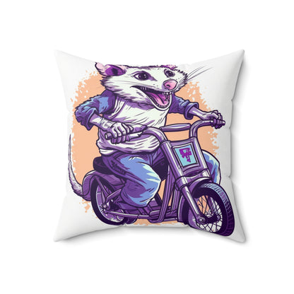 Bike Opossum Riding Pop Culture Graphic Spun Polyester Square Pillow