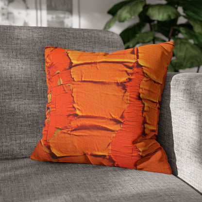 Fiery Citrus Orange: Edgy Distressed, Denim-Inspired Fabric - Spun Polyester Square Pillow Case