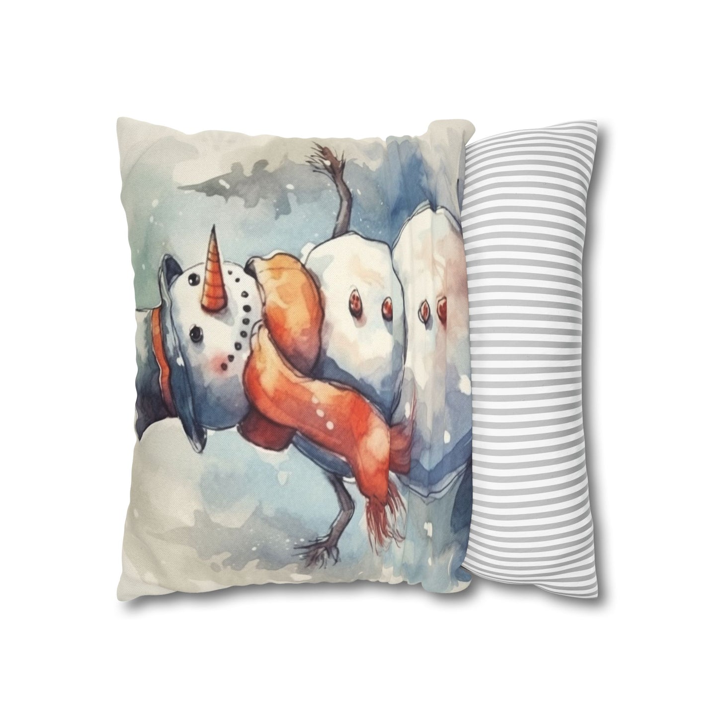 Frosty Winter Snowman - Spun Polyester Square Pillow Case