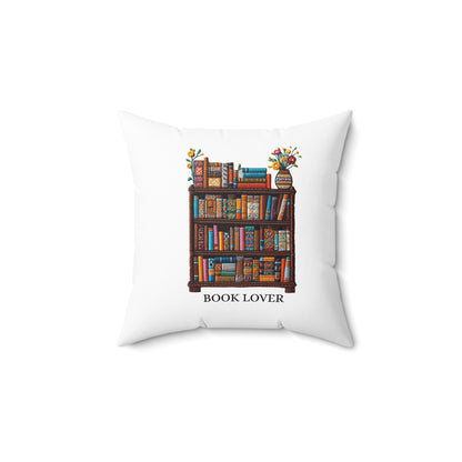 Crafted Book Lover Embroidery: Artisanal Bookshelf Design for Bibliophiles - Spun Polyester Square Pillow