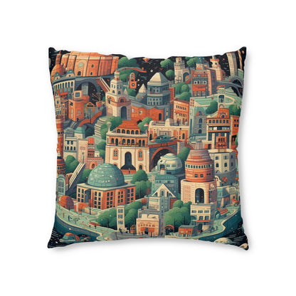 Galactic Metropolis Pattern, Sci-Fi Inspired - Tufted Floor Pillow, Square