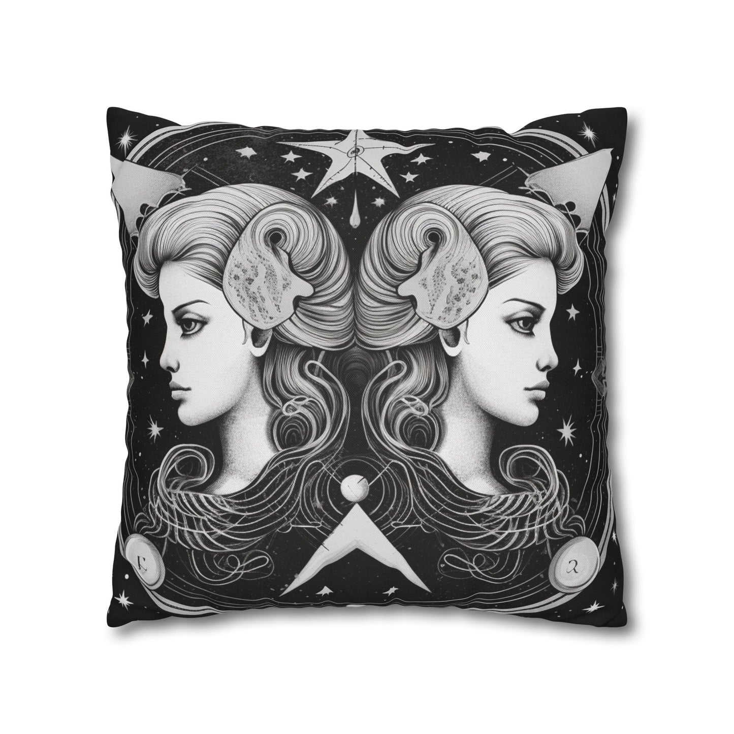 Gemini Zodiac Polyester Square Pillow Case, Indoor, Double Sided Print