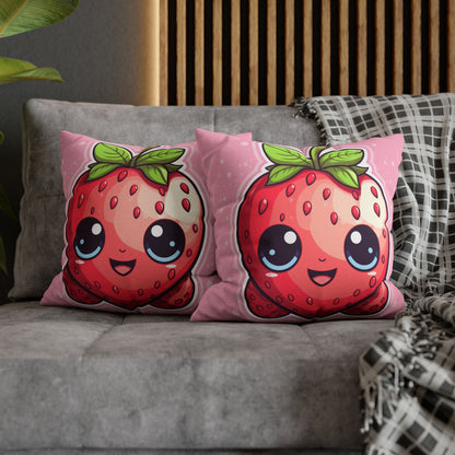 Kawaii Strawberry Adventure - Anime Classic Traditional Japanese Fruit - Otaku Artwork - Spun Polyester Square Pillow Case