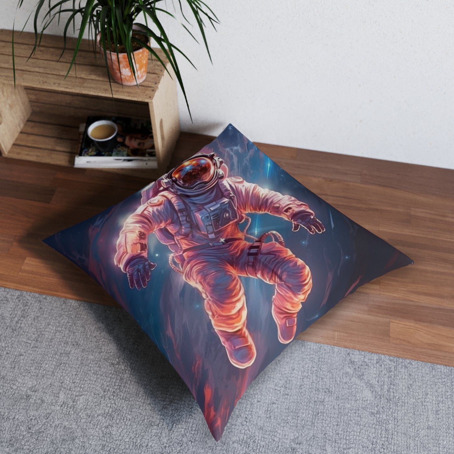 Astronaut Outer Space - Galaxy Starfield Art - Tufted Floor Pillow, Square