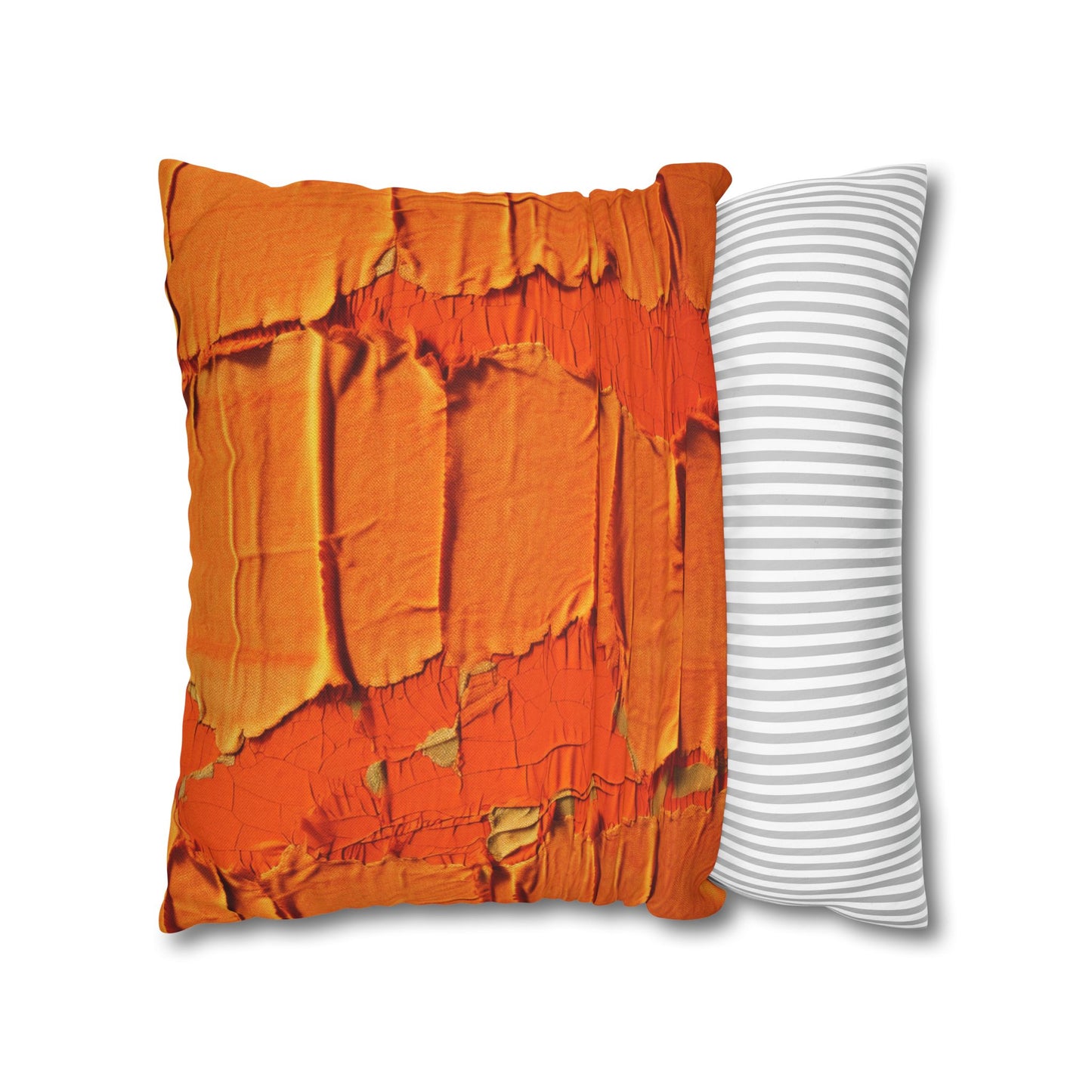 Fiery Citrus Orange: Edgy Distressed, Denim-Inspired Fabric - Spun Polyester Square Pillow Case