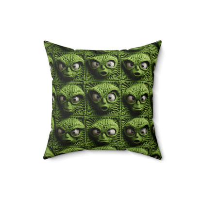 Alien Granny Square Crochet - Galacitc Space Sci fi Fantasy Theme - Spun Polyester Square Pillow