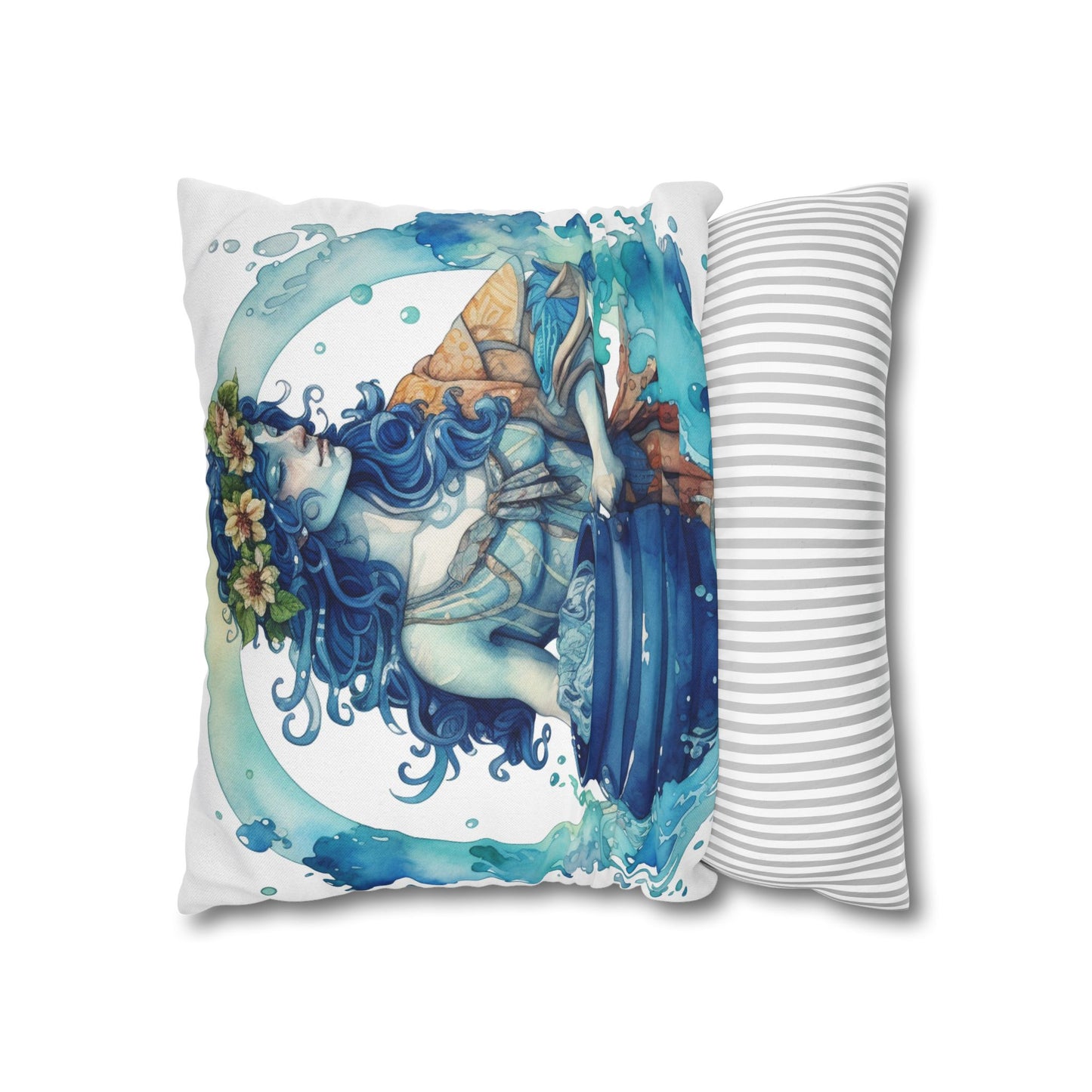 Artistic Aquarius Zodiac - Watercolor Water-Bearer Depiction - Spun Polyester Square Pillow Case